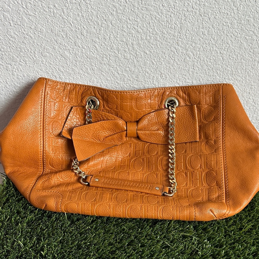 Carolina Herrera Embossed Camel Shoulder Bag